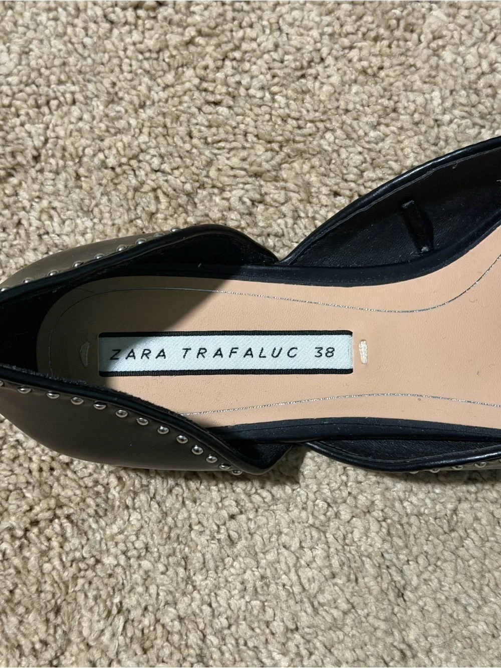 Zara Black Pointed Toe Studded D'Orsay Flats